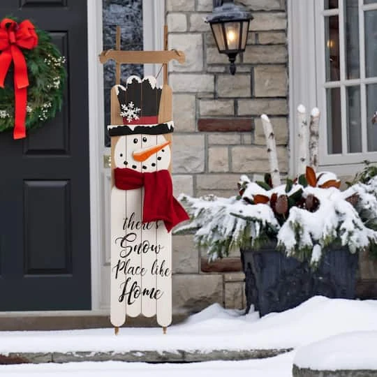 Glitzhome® 3.5ft. Wooden Christmas Snowman Porch Sign 3 Glitzhome® 3.5ft. Wooden Christmas Snowman Porch Sign - Image 3
