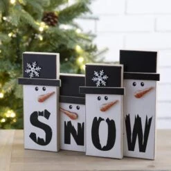 Glitzhome® 12" Wooden Snowman Family Tabletop Accent -Northlight Shop D254189S 2