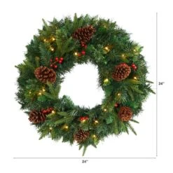 24" Clear LED Mixed Pine & Berries Christmas Wreath -Northlight Shop D255799S 2