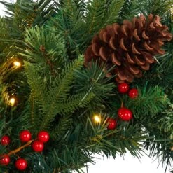 24" Clear LED Mixed Pine & Berries Christmas Wreath -Northlight Shop D255799S 3