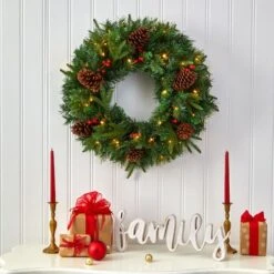 24" Clear LED Mixed Pine & Berries Christmas Wreath -Northlight Shop D255799S 4