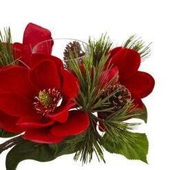 7" Red Magnolia & Pine Candelabrum -Northlight Shop D292859S 5
