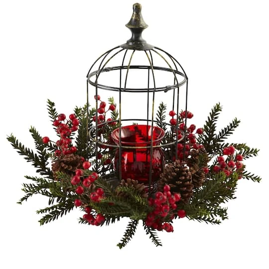 15" Pine & Berry Birdhouse Candelabrum 2 15" Pine & Berry Birdhouse Candelabrum - Image 2