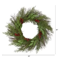 20" Cedar & Ruscus With Berries Wreath -Northlight Shop D292927S 12
