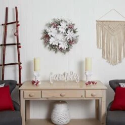 22" Snowed Magnolia & Berry Wreath -Northlight Shop D292934S 12