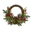 22" Mixed Pine With Berries & Pinecones Wreath