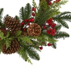 22" Mixed Pine With Berries & Pinecones Wreath 7 22" Mixed Pine With Berries & Pinecones Wreath -Northlight Shop D292935S 12