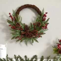 22" Mixed Pine With Berries & Pinecones Wreath 9 22" Mixed Pine With Berries & Pinecones Wreath -Northlight Shop D292935S 14