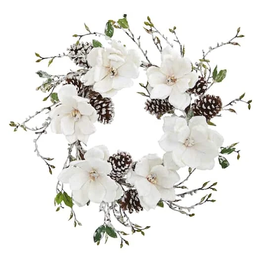 24" Snowed Magnolia & Pinecone Wreath 2 24" Snowed Magnolia & Pinecone Wreath - Image 2