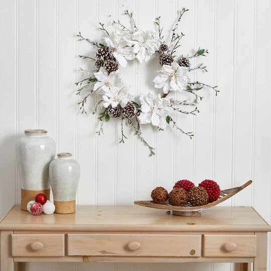 24" Snowed Magnolia & Pinecone Wreath 3 24" Snowed Magnolia & Pinecone Wreath - Image 3
