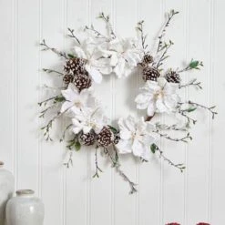 24" Snowed Magnolia & Pinecone Wreath 7 24" Snowed Magnolia & Pinecone Wreath -Northlight Shop D292942S 13