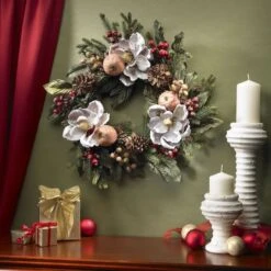 24" Magnolia Pinecone & Berry Wreath -Northlight Shop D292949S 2