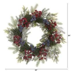 24" Pine & Cedar Wreath With Berries 7 24" Pine & Cedar Wreath With Berries -Northlight Shop D292958S 2