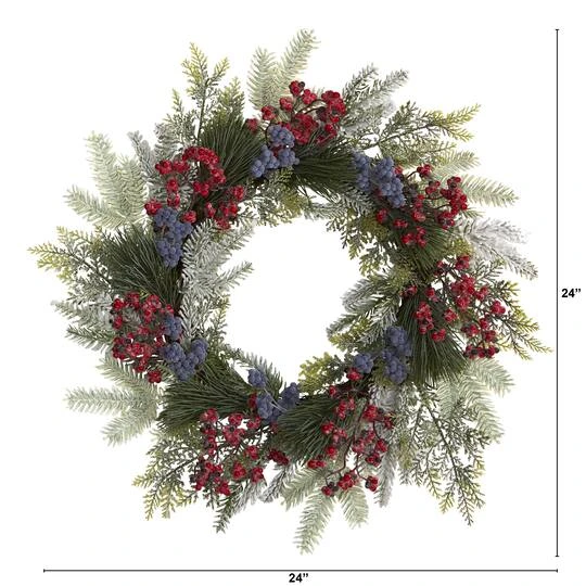 24" Pine & Cedar Wreath With Berries 4 24" Pine & Cedar Wreath With Berries - Image 4