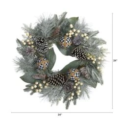 24" Snowy Berry, Pinecone & Ornaments Wreath -Northlight Shop D292959S 2