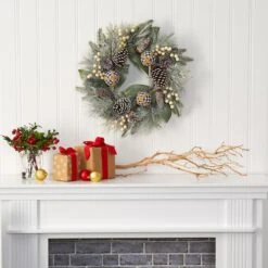 24" Snowy Berry, Pinecone & Ornaments Wreath -Northlight Shop D292959S 3