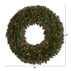 5ft. Pre-Lit Flocked Pine & Pinecone Artificial Christmas Wreath -Northlight Shop D292967S 2