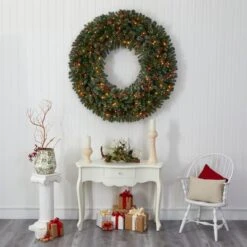 5ft. Pre-Lit Flocked Pine & Pinecone Artificial Christmas Wreath -Northlight Shop D292967S 4