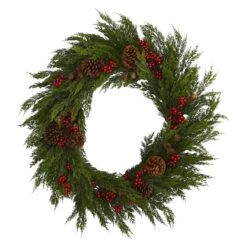 2.6ft. Cypress With Berries & Pinecones Wreath