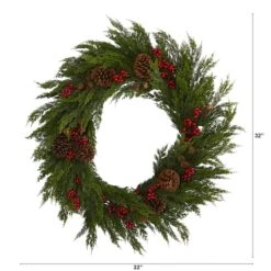 2.6ft. Cypress With Berries & Pinecones Wreath -Northlight Shop D292971S 2