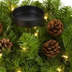 30" Pre-Lit Pine & Pinecone Triple Candelabrum -Northlight Shop D322271S 3