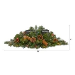 24" Pre-Lit Flocked & Glittered Pine & Pinecones Double Candelabrum -Northlight Shop D322282S 2