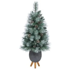 3.5ft. Pre-Lit Frosted Tip British Columbia Mountain Pine Artificial Christmas Tree In Gray Tripod Planter, Clear Lights 8 3.5ft. Pre-Lit Frosted Tip British Columbia Mountain Pine Artificial Christmas Tree In Gray Tripod Planter, Clear Lights -Northlight Shop D322615S 3