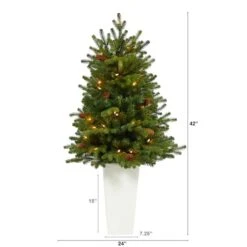 3.5ft. Pre-Lit Yukon Mountain Fir Artificial Christmas Tree In White Planter, Clear Lights -Northlight Shop D322643S 2