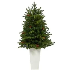 3.5ft. Pre-Lit Yukon Mountain Fir Artificial Christmas Tree In White Planter, Clear Lights -Northlight Shop D322643S 3