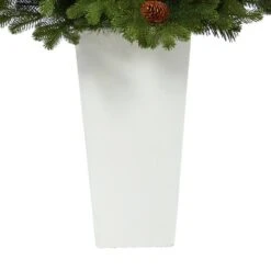 3.5ft. Pre-Lit Yukon Mountain Fir Artificial Christmas Tree In White Planter, Clear Lights -Northlight Shop D322643S 6