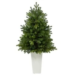 3.5ft. Pre-Lit Washington Fir Artificial Christmas Tree In Tower Planter, Clear Lights -Northlight Shop D322672S 3