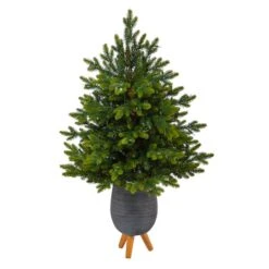 3.5ft. Pre-Lit North Carolina Fir Artificial Christmas Tree In Gray Planter With Stand, Clear Lights -Northlight Shop D322712S 3
