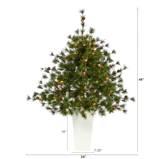 3.5ft. Pre-Lit Colorado Mountain Pine Artificial Christmas Tree In White Tower Planter, Clear Lights 3 3.5ft. Pre-Lit Colorado Mountain Pine Artificial Christmas Tree In White Tower Planter, Clear Lights - Image 3