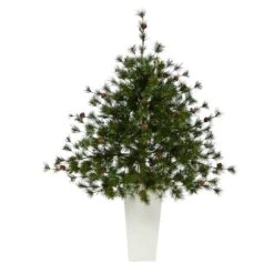 3.5ft. Pre-Lit Colorado Mountain Pine Artificial Christmas Tree In White Tower Planter, Clear Lights 10 3.5ft. Pre-Lit Colorado Mountain Pine Artificial Christmas Tree In White Tower Planter, Clear Lights -Northlight Shop D322746S 3
