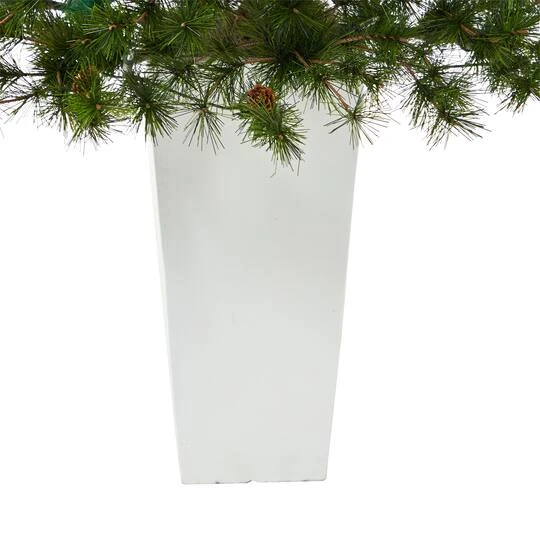 3.5ft. Pre-Lit Colorado Mountain Pine Artificial Christmas Tree In White Tower Planter, Clear Lights 7 3.5ft. Pre-Lit Colorado Mountain Pine Artificial Christmas Tree In White Tower Planter, Clear Lights - Image 7
