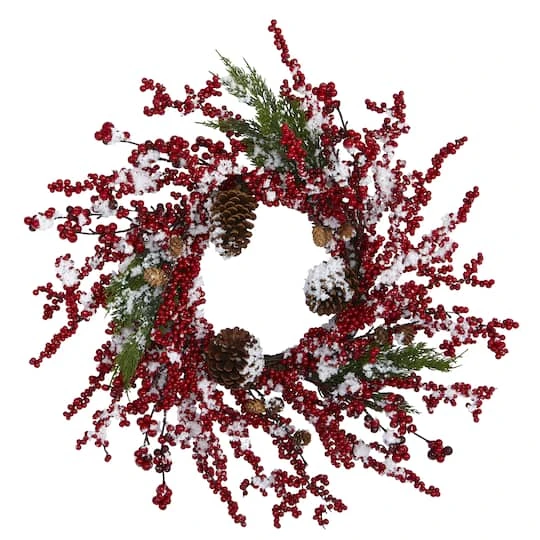 24" Frosted Cypress Wreath With Berries & Pinecones 2 24" Frosted Cypress Wreath With Berries & Pinecones - Image 2