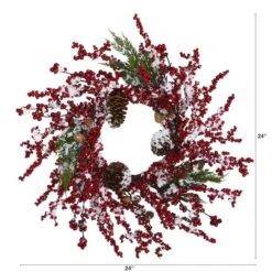 24" Frosted Cypress Wreath With Berries & Pinecones 6 24" Frosted Cypress Wreath With Berries & Pinecones -Northlight Shop D322801S 2