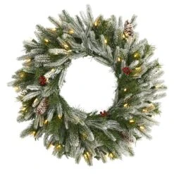 24" LED Snowed Pinecone Christmas Wreath