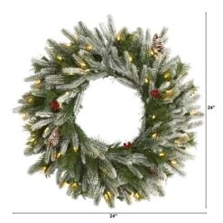 24" LED Snowed Pinecone Christmas Wreath 11 24" LED Snowed Pinecone Christmas Wreath -Northlight Shop D322841S 2