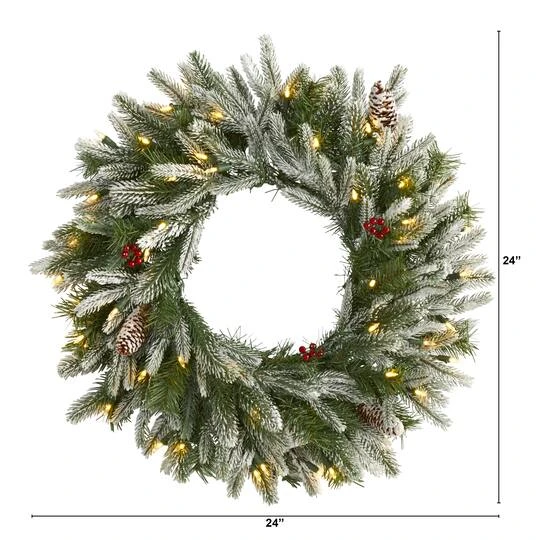 24" LED Snowed Pinecone Christmas Wreath 6 24" LED Snowed Pinecone Christmas Wreath - Image 6