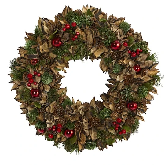 15in. Holiday Wreath With Pine Cones & Ornaments 2 15in. Holiday Wreath With Pine Cones & Ornaments - Image 2