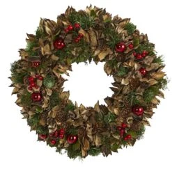 Front Page 8 15in. Holiday Wreath With Pine Cones & Ornaments