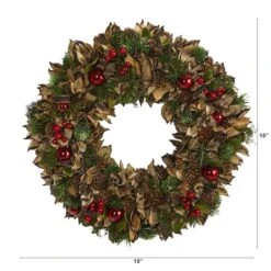 15in. Holiday Wreath With Pine Cones & Ornaments 6 15in. Holiday Wreath With Pine Cones & Ornaments -Northlight Shop D322843S 2