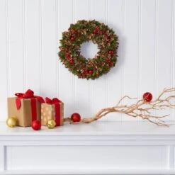 15in. Holiday Wreath With Pine Cones & Ornaments 7 15in. Holiday Wreath With Pine Cones & Ornaments -Northlight Shop D322843S 3