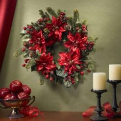 2ft. Poinsettia & Berry Wreath -Northlight Shop D322853S 2