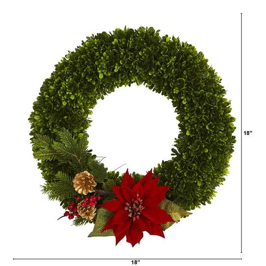 18'' Tea Leaf, Poinsettia & Pine Wreath 3 18'' Tea Leaf, Poinsettia & Pine Wreath - Image 3