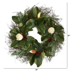 20" Cedar & Magnolia With Berries Wreath -Northlight Shop D322877S 2