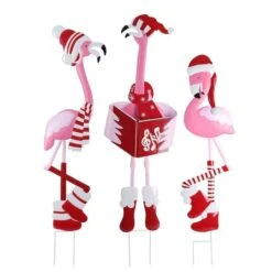 Christmas Metal Flamingo Trio Yard Art