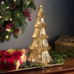 Gold Lighted Faux Mercury Glass Tabletop Tree -Northlight Shop D349540S 2