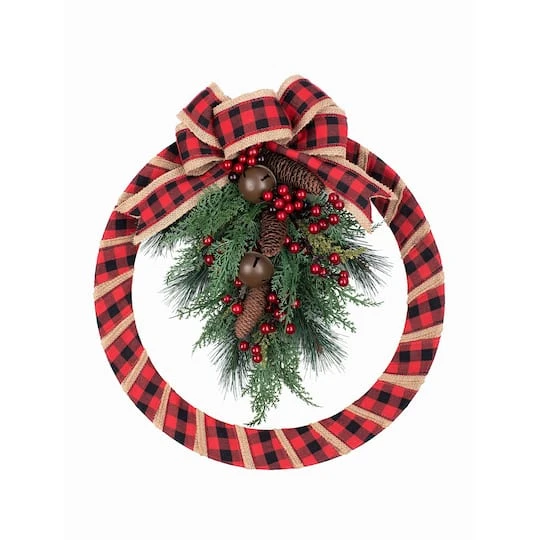 Haute Decor 18" Buffalo Check Homespun Christmas Wreath 1 Haute Decor 18" Buffalo Check Homespun Christmas Wreath